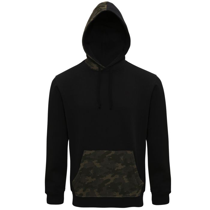 Men's camo trimmed hoodie - Black/Green Camo - S Men's camo trimmed hoodie - Black/Green Camo - S