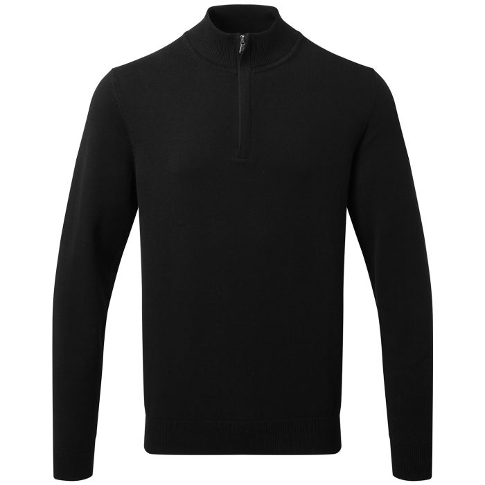 Men's cotton blend ¼ zip sweater - Black - S Men's cotton blend ¼ zip sweater - Black - S