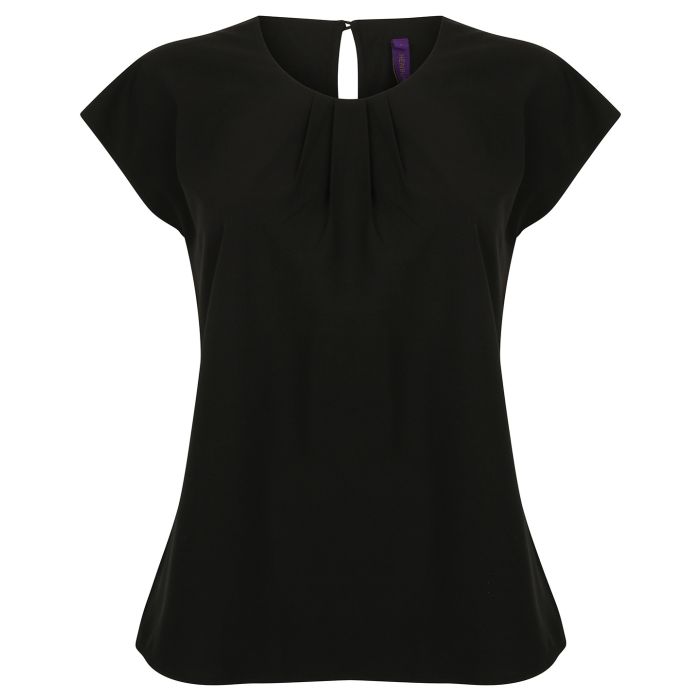 Women's pleat front short sleeve blouse - Black - XS Women's pleat front short sleeve blouse - Black - XS