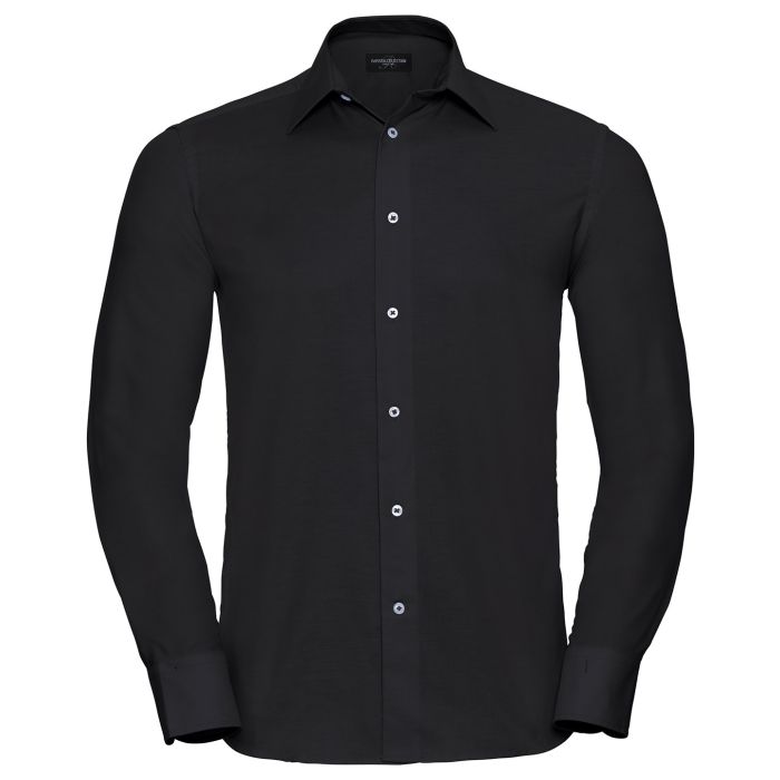 Long sleeve easycare tailored Oxford shirt - Black - 14.5 Long sleeve easycare tailored Oxford shirt - Black - 14.5