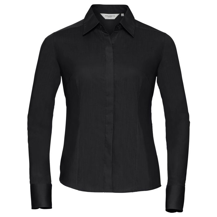 Women's long sleeve polycotton easycare fitted poplin shirt - Black - S Women's long sleeve polycotton easycare fitted poplin shirt - Black - S