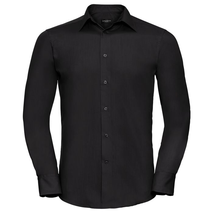 Long sleeve polycotton easycare fitted poplin shirt - Black - M Long sleeve polycotton easycare fitted poplin shirt - Black - M