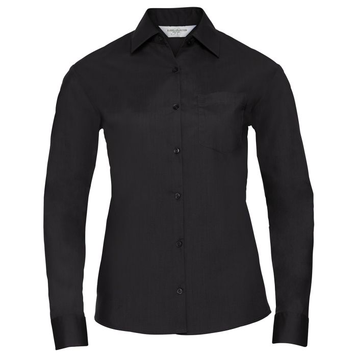 Women's long sleeve polycotton easycare poplin shirt - Black - XS Women's long sleeve polycotton easycare poplin shirt - Black - XS