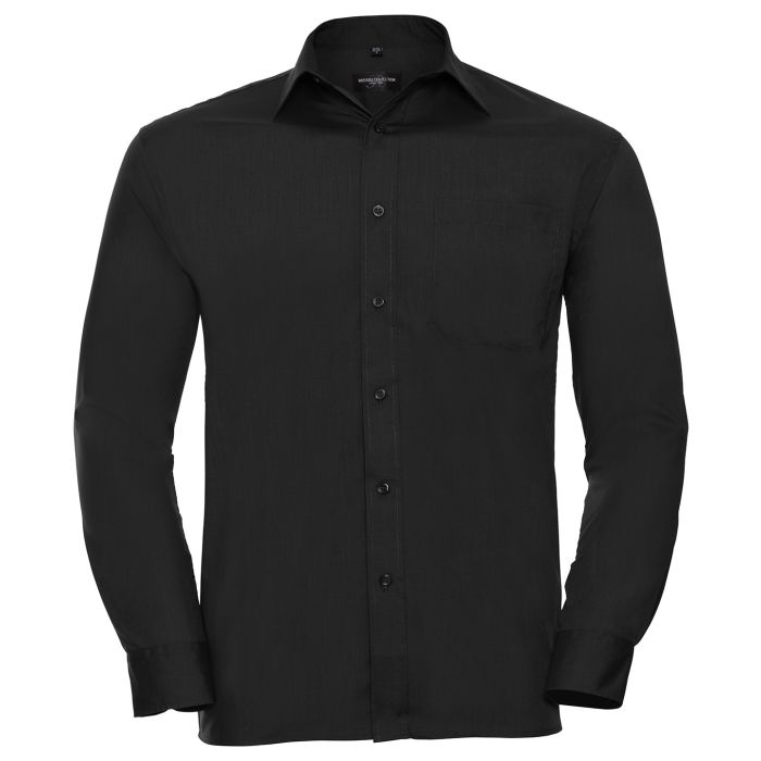 Long sleeve polycotton easycare poplin shirt - Black - S Long sleeve polycotton easycare poplin shirt - Black - S