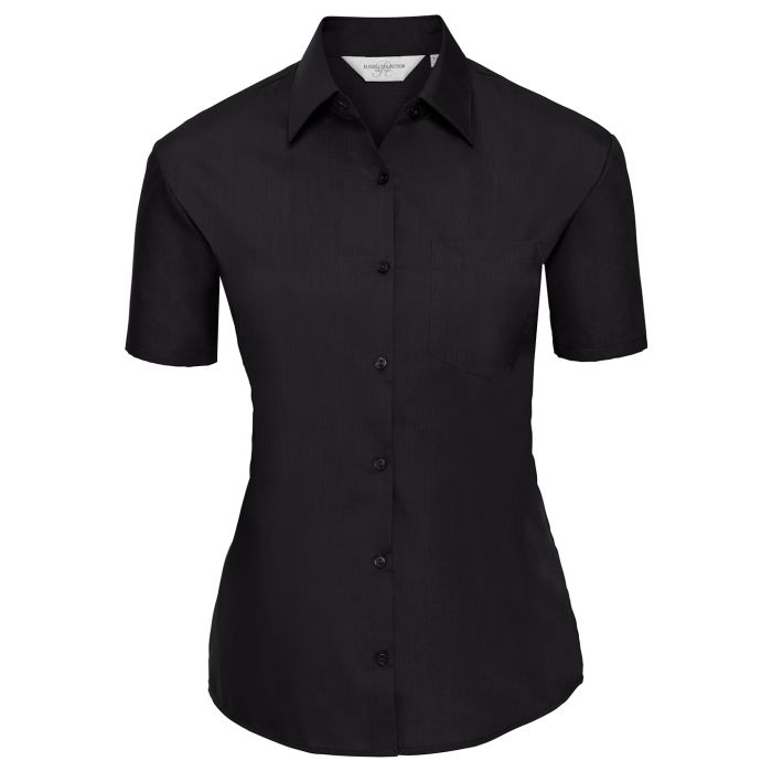 Women's short sleeve polycotton easycare poplin shirt - Black - S Women's short sleeve polycotton easycare poplin shirt - Black - S