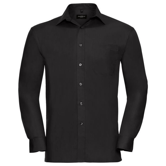 Long sleeve pure cotton easycare poplin shirt - Black - S Long sleeve pure cotton easycare poplin shirt - Black - S