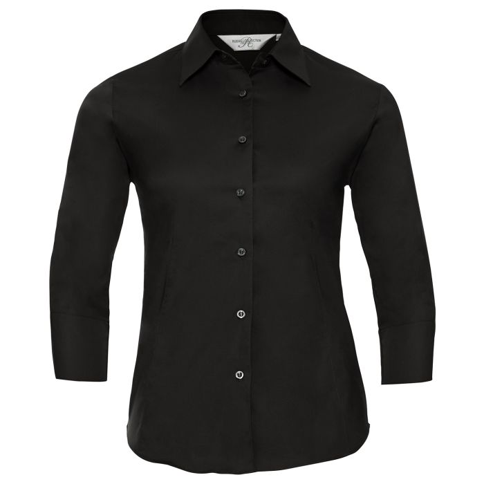 Women's ¾ sleeve easycare fitted shirt - Black - XS Women's ¾ sleeve easycare fitted shirt - Black - XS