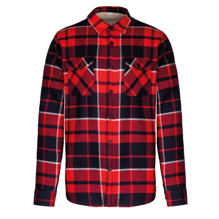 Sherpa-lined checked shirt jacket - Red/Navy - S Sherpa-lined checked shirt jacket - Red/Navy - S