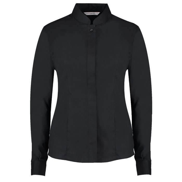 Women's mandarin collar shirt long-sleeved (tailored fit) - Black - Wom 8 Women's mandarin collar shirt long-sleeved (tailored fit) - Black - Wom 8