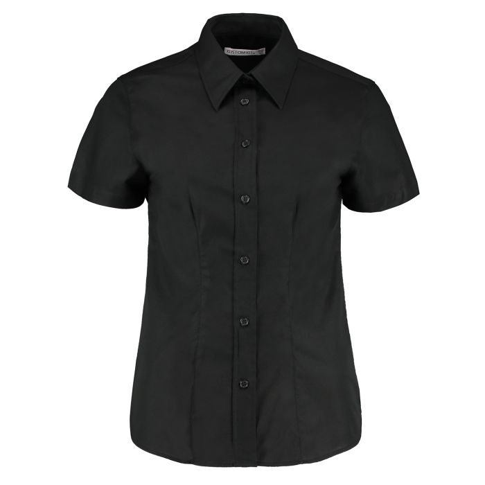 Women's workplace Oxford blouse short-sleeved (tailored fit) - Black - Wom 8 Women's workplace Oxford blouse short-sleeved (tailored fit) - Black - Wom 8