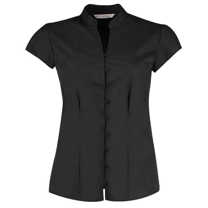 Women's continental blouse mandarin collar cap sleeve (tailored fit) - Black - Wom 8 Women's continental blouse mandarin collar cap sleeve (tailored fit) - Black - Wom 8