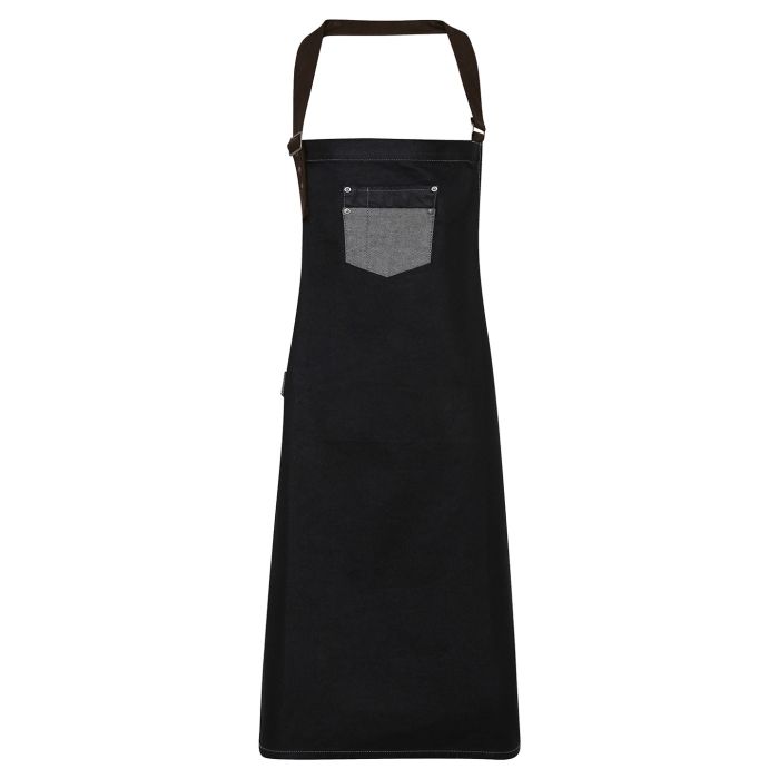 Division waxed-look denim bib apron with faux leather Division waxed-look denim bib apron with faux leather