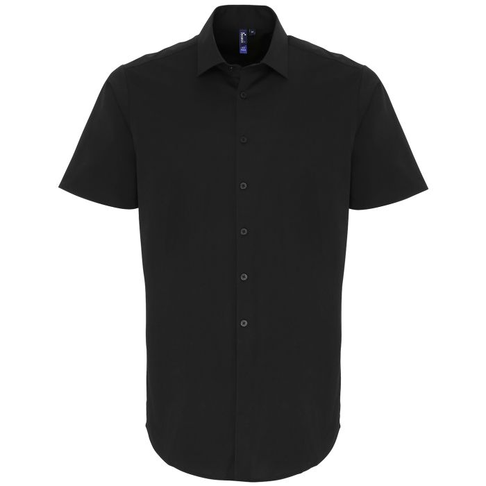 Stretch fit cotton poplin short sleeve shirt - Black - S Stretch fit cotton poplin short sleeve shirt - Black - S