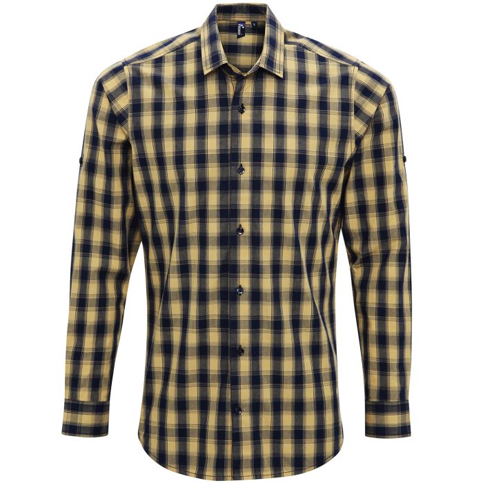 Mulligan check cotton long sleeve shirt - Camel/Navy - S Mulligan check cotton long sleeve shirt - Camel/Navy - S