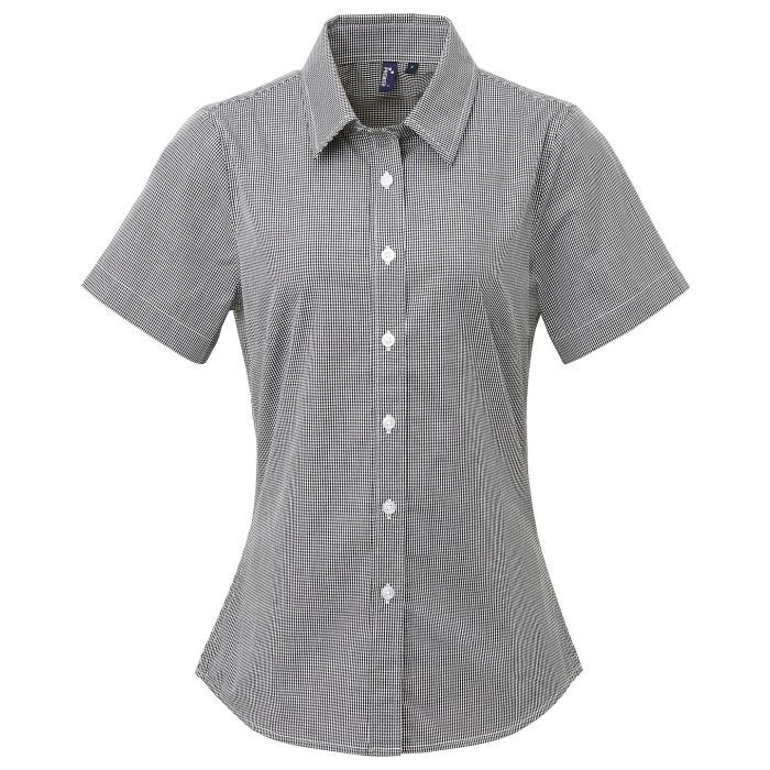 Women's Microcheck (Gingham) short sleeve cotton shirt - Black/White - XS Women's Microcheck (Gingham) short sleeve cotton shirt - Black/White - XS