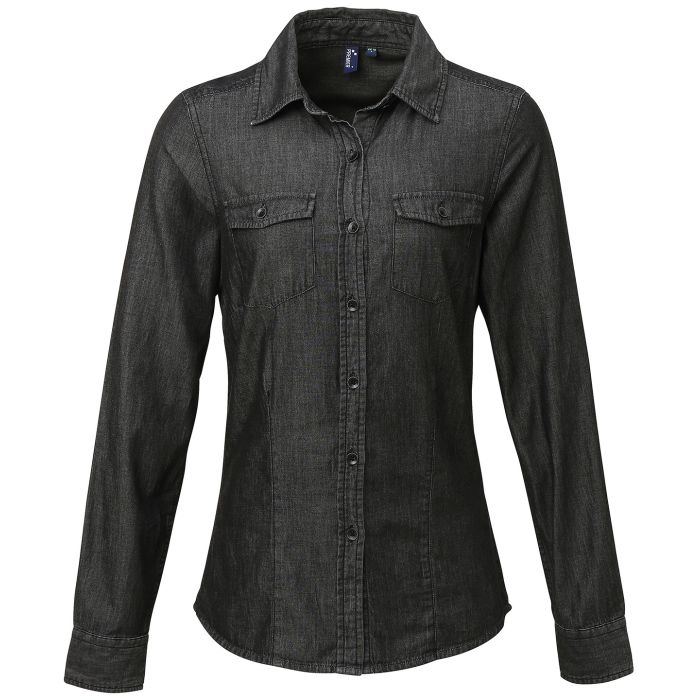 Women's jeans stitch denim shirt - Black Denim - XS Women's jeans stitch denim shirt - Black Denim - XS