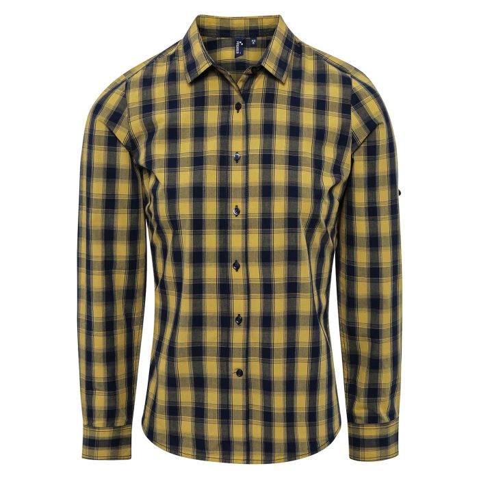 Women's Mulligan check cotton long sleeve shirt - Camel/Navy - XS Women's Mulligan check cotton long sleeve shirt - Camel/Navy - XS