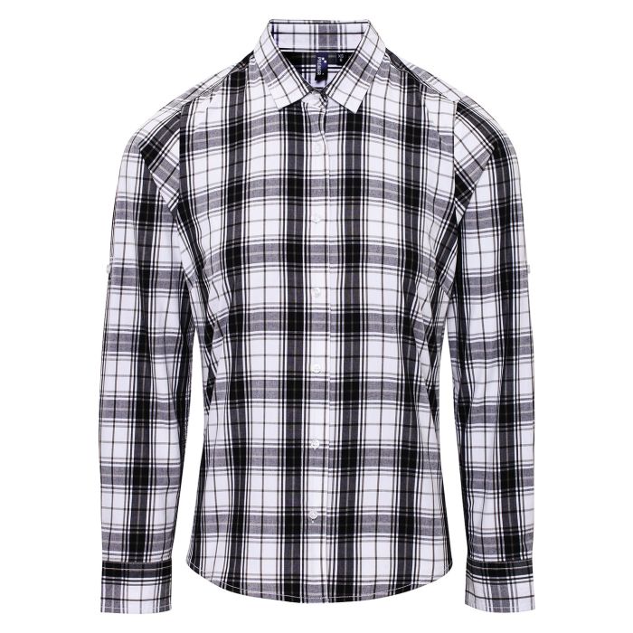 Women's Ginmill check cotton long sleeve shirt - Black/White - XS Women's Ginmill check cotton long sleeve shirt - Black/White - XS