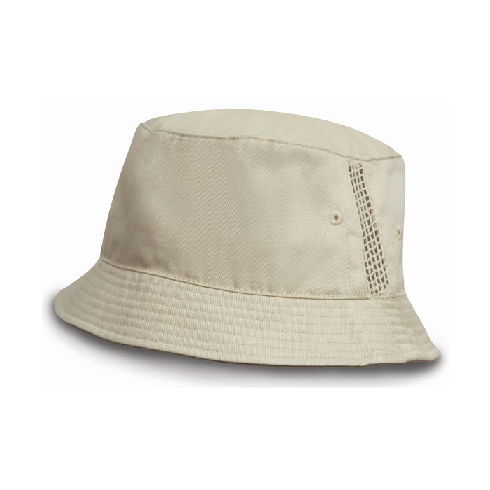 Deluxe washed cotton bucket hat with side mesh panels - Natural - One size Deluxe washed cotton bucket hat with side mesh panels - Natural - One size