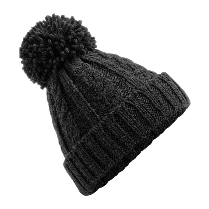 Cable knit melange beanie - Black - One size Cable knit melange beanie - Black - One size