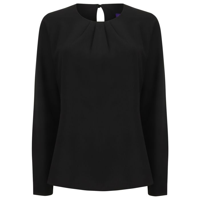 Women's pleat front long sleeve blouse - Black - XS Women's pleat front long sleeve blouse - Black - XS
