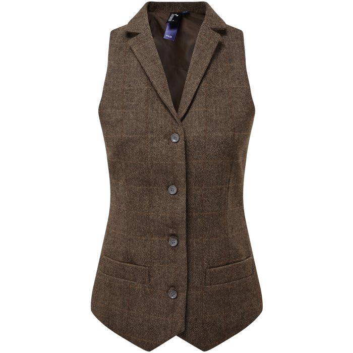Women's herringbone waistcoat - Brown Check - XS Women's herringbone waistcoat - Brown Check - XS