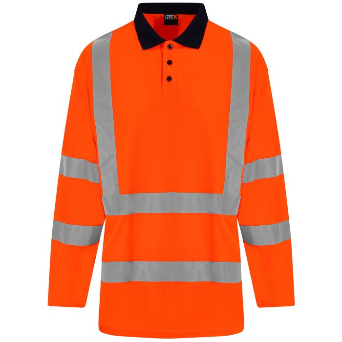 High visibility long sleeve polo - HV Orange/Navy - S High visibility long sleeve polo - HV Orange/Navy - S