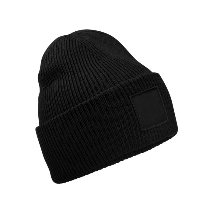 Deep-cuffed tonal patch beanie - Black - One Size Deep-cuffed tonal patch beanie - Black - One Size