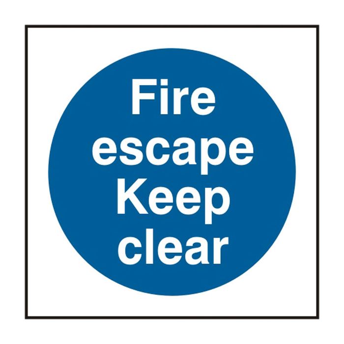 FIRE ESCAPE KEEP CLEAR SAV 150MM X 150MM - White/Blue FIRE ESCAPE KEEP CLEAR SAV 150MM X 150MM - White/Blue