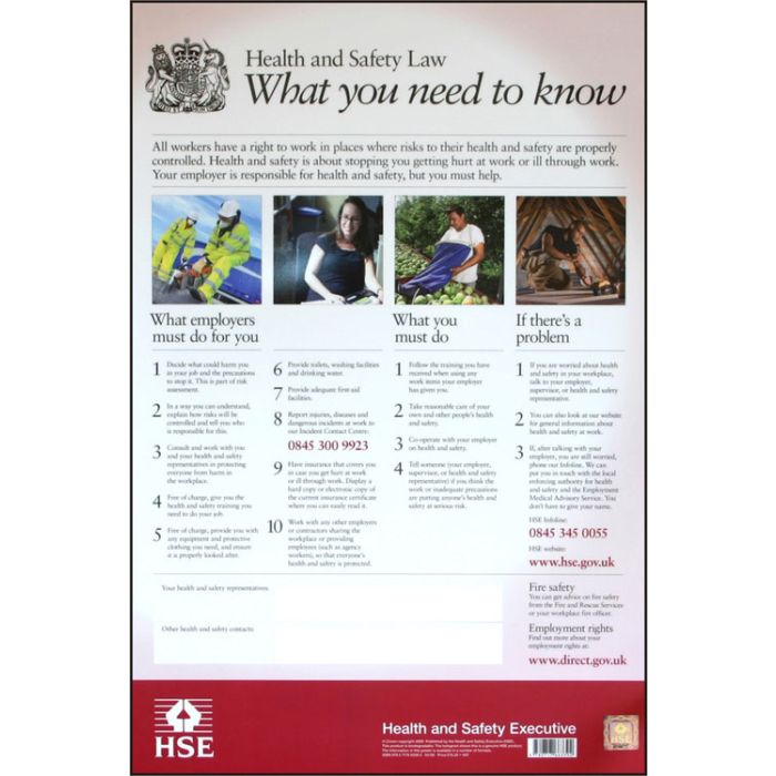 HEALTH & SAFETY LAW POSTER PVC 420MM X 594MM - White HEALTH & SAFETY LAW POSTER PVC 420MM X 594MM - White