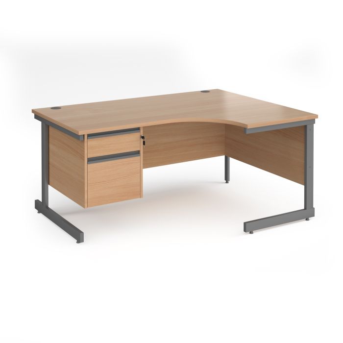 Contract 25 cantilever leg RH ergonomic desk with 2 drawer ped-Beech Contract 25 cantilever leg RH ergonomic desk with 2 drawer ped-Beech