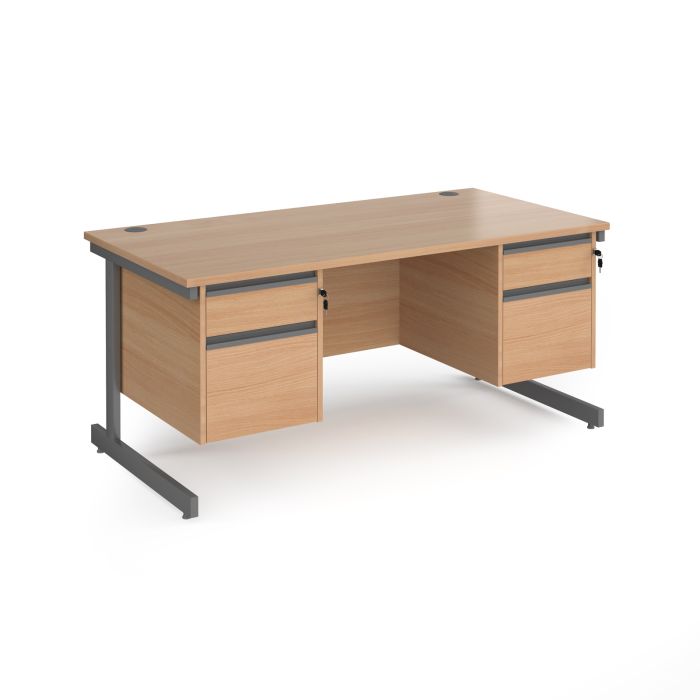 Contract 25 cantilever leg straight desk with 2 and 2 drawer peds-Beech Contract 25 cantilever leg straight desk with 2 and 2 drawer peds-Beech
