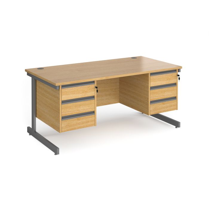 Contract 25 cantilever leg straight desk with 3 and 3 drawer peds-Oak Contract 25 cantilever leg straight desk with 3 and 3 drawer peds-Oak