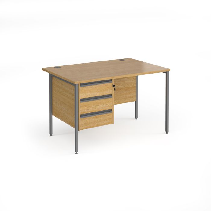 Contract 25 H-Frame straight desk with 3 drawer pedestal-Oak Contract 25 H-Frame straight desk with 3 drawer pedestal-Oak