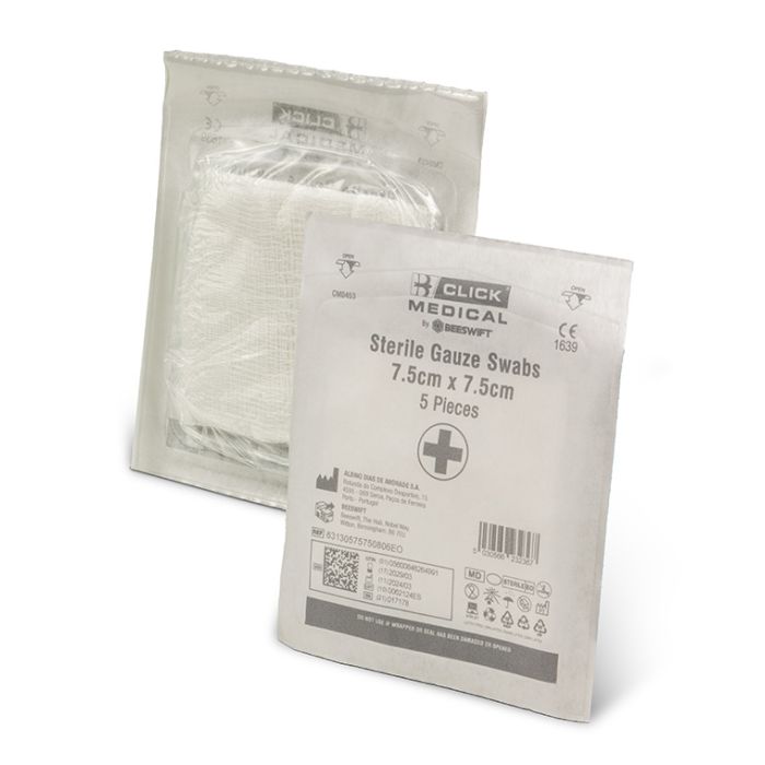 CLICK MEDICAL GAUZE SWABS 7.5 X 7.5CM STERILE - White CLICK MEDICAL GAUZE SWABS 7.5 X 7.5CM STERILE - White