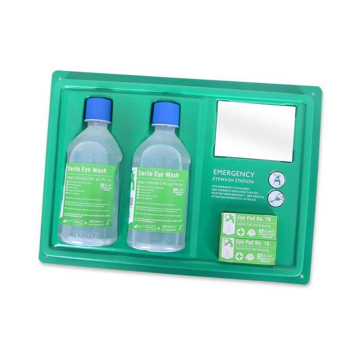 CLICK MEDICAL EYEWASH STATION C/W 2x500ml - Green CLICK MEDICAL EYEWASH STATION C/W 2x500ml - Green