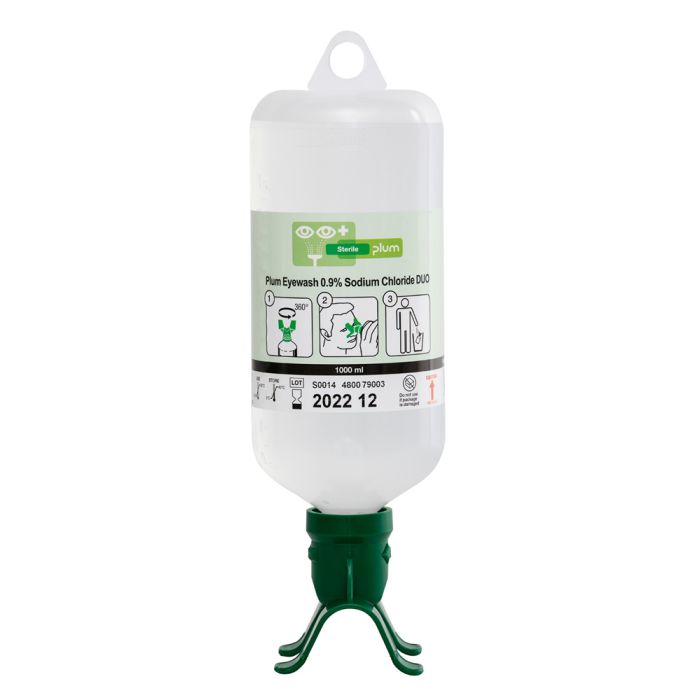 PLUM EYEWASH 1000ML 0.9 PERCENT SODIUM CHLORIDE DUO - Green PLUM EYEWASH 1000ML 0.9 PERCENT SODIUM CHLORIDE DUO - Green