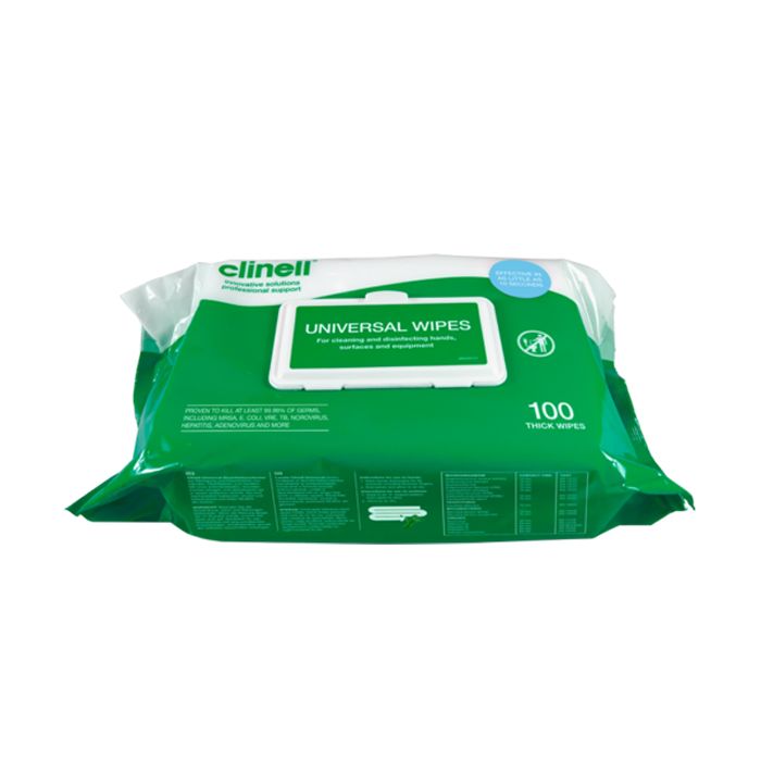CLINELL UNIVERSAL WIPES BCW100 PACK OF 100 - White CLINELL UNIVERSAL WIPES BCW100 PACK OF 100 - White