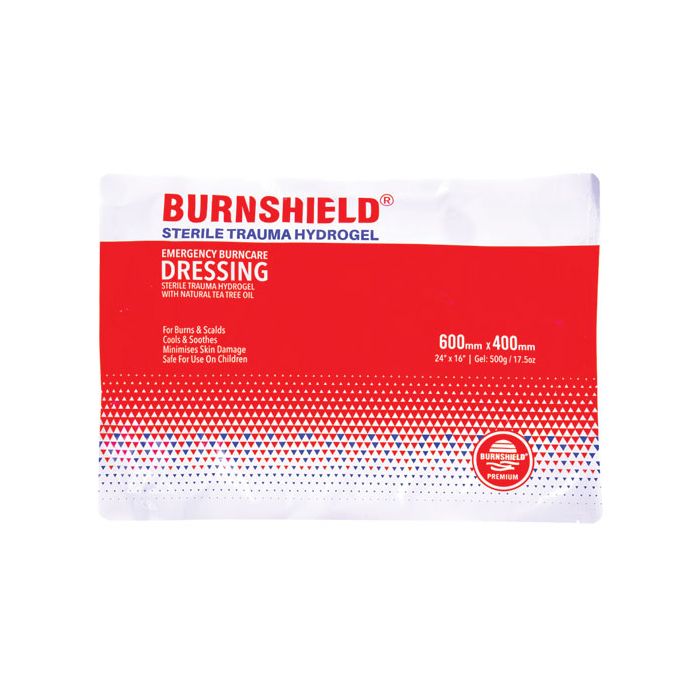 BURNSHIELD STERILE TRAUMA HYDROGEL 600 X 400MM DRESSING - White/Red BURNSHIELD STERILE TRAUMA HYDROGEL 600 X 400MM DRESSING - White/Red