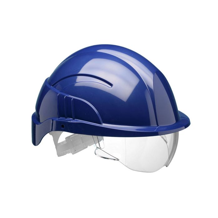 VISION PLUS SAFETY HELMET BLUE C/W INTEGRATED VISOR - Blue VISION PLUS SAFETY HELMET BLUE C/W INTEGRATED VISOR - Blue