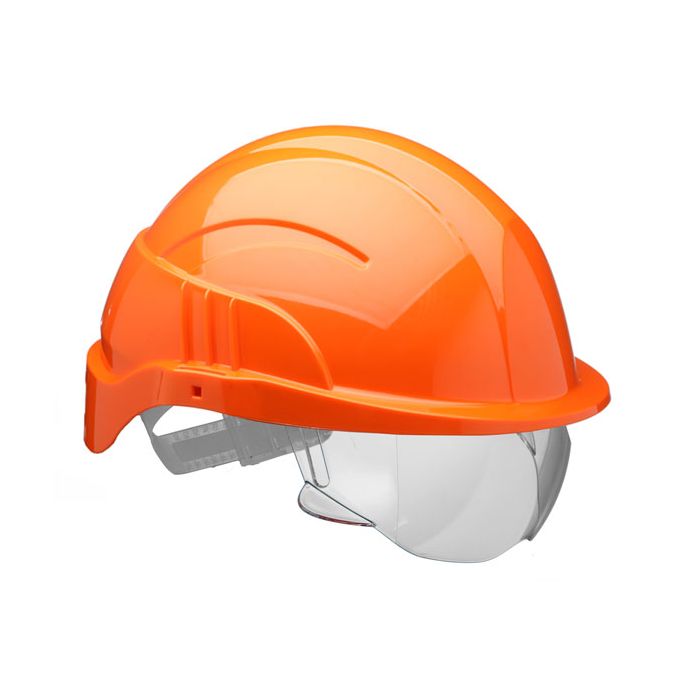 VISION PLUS SAFETY HELMET ORANGE C/W INTEGRATED VISOR - Orange VISION PLUS SAFETY HELMET ORANGE C/W INTEGRATED VISOR - Orange