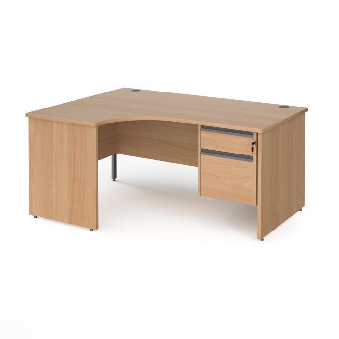Contract 25 panel leg LH ergonomic desk with 2 drawer ped-Beech Contract 25 panel leg LH ergonomic desk with 2 drawer ped-Beech