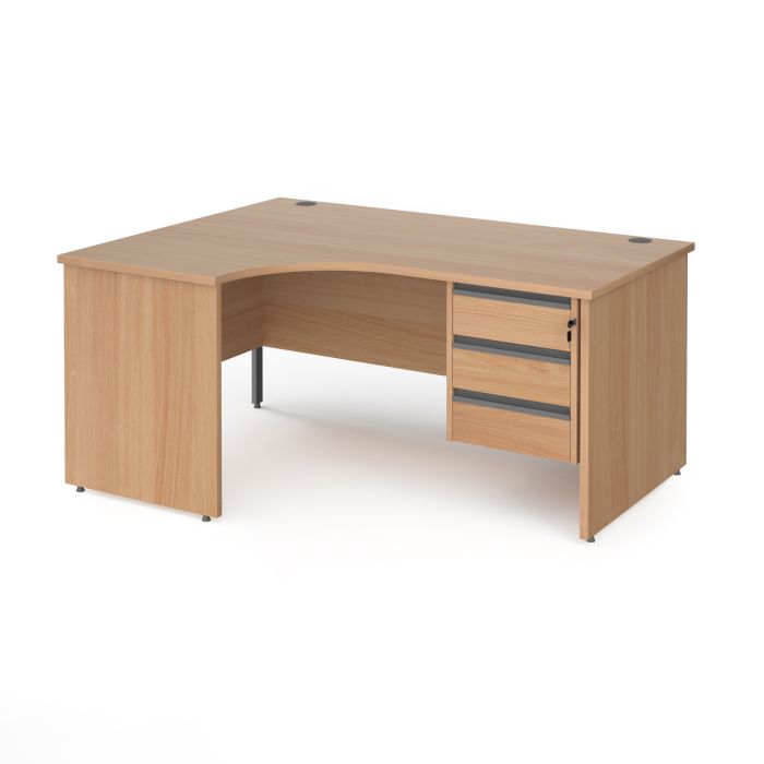 Contract 25 panel leg LH ergonomic desk with 3 drawer ped-Beech Contract 25 panel leg LH ergonomic desk with 3 drawer ped-Beech
