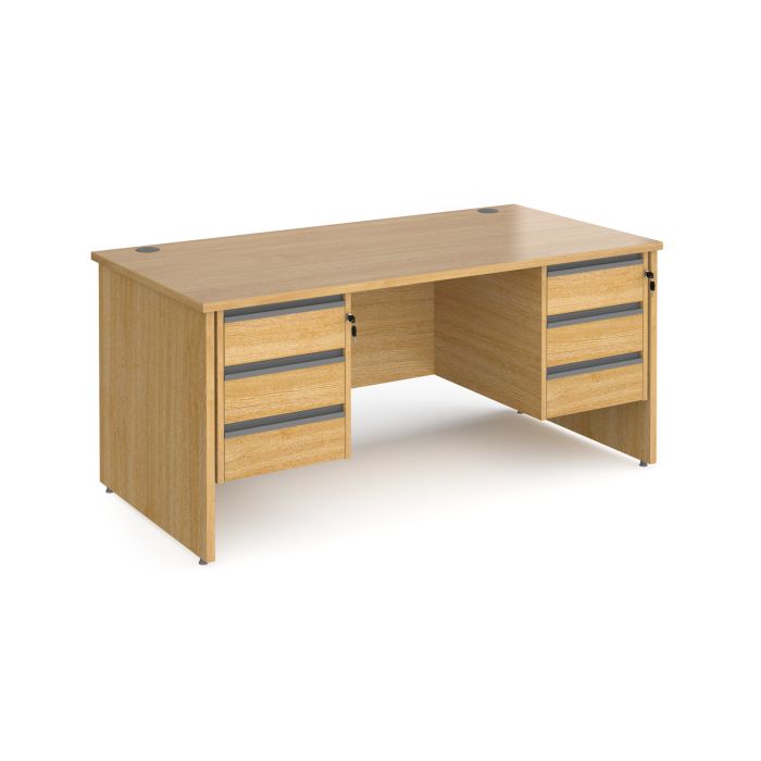 Contract 25 panel leg straight desk with 3 and 3 drawer peds-Oak Contract 25 panel leg straight desk with 3 and 3 drawer peds-Oak