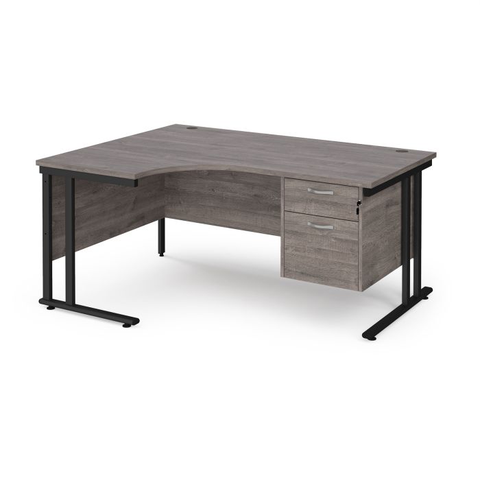 Maestro 25 cantilever left hand ergonomic desk with 2 drawer ped-Grey Oak Maestro 25 cantilever left hand ergonomic desk with 2 drawer ped-Grey Oak