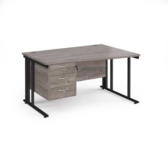 Maestro 25 cable managed right hand wave desk with 3 drawer ped-Grey Oak Maestro 25 cable managed right hand wave desk with 3 drawer ped-Grey Oak