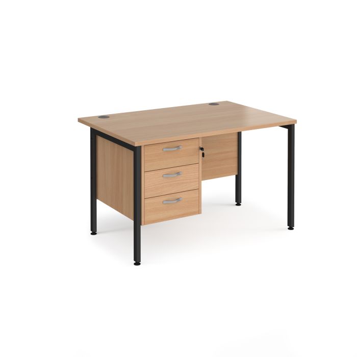 Maestro 25 H-Frame 800mm deep desk with 3 drawer ped-Beech Maestro 25 H-Frame 800mm deep desk with 3 drawer ped-Beech
