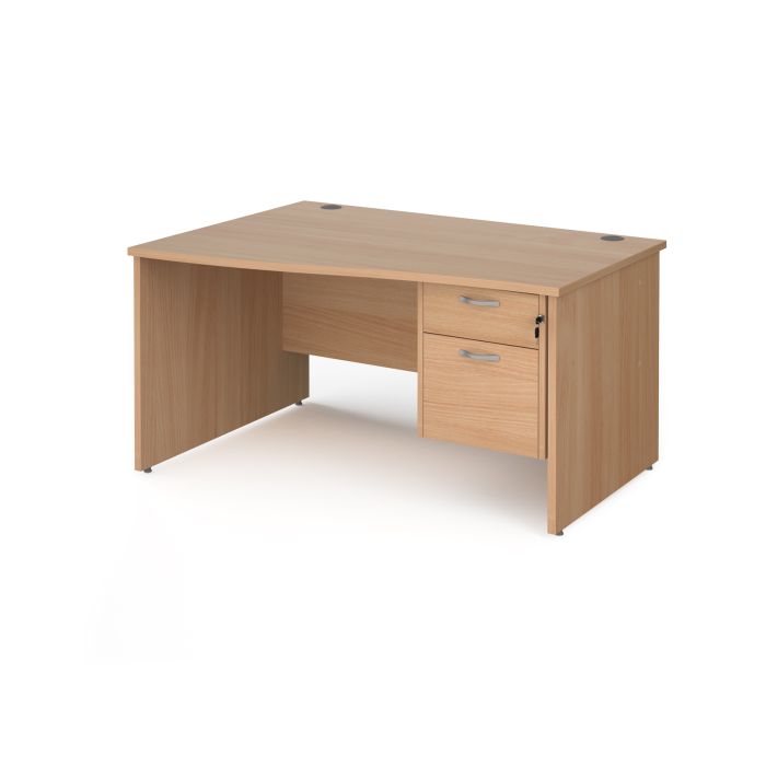 Maestro 25 panel end left hand wave desk with 2 drawer ped-Beech Maestro 25 panel end left hand wave desk with 2 drawer ped-Beech