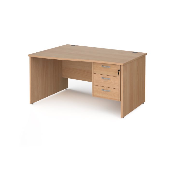 Maestro 25 panel end left hand wave desk with 3 drawer ped-Beech Maestro 25 panel end left hand wave desk with 3 drawer ped-Beech