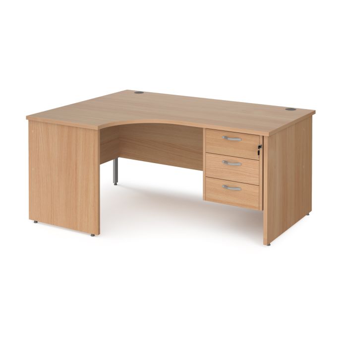 Maestro 25 panel end left hand ergonomic desk with 3 drawer ped-Beech Maestro 25 panel end left hand ergonomic desk with 3 drawer ped-Beech